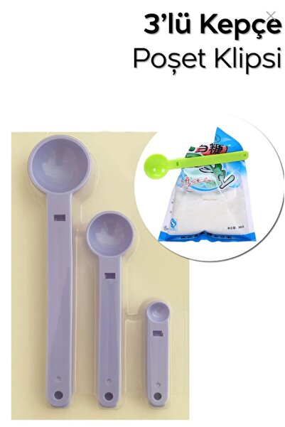 ARVALE 3'Lü Baharat Kaşığı Poşet Klipsi Poşet Kapatıcı 3 Boy Baharat Kaşığı