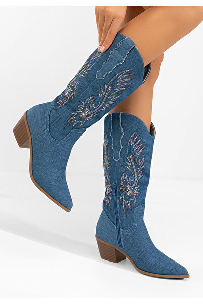 B T Shoes Cizme cowboy damă Tivaria denim