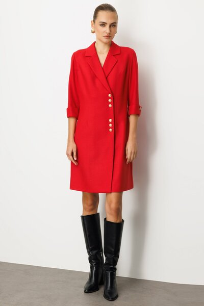 Ekol Kruvaze Yaka Düğmeli Elbise