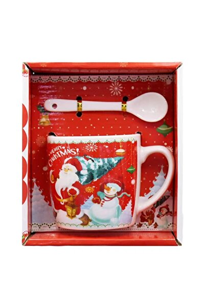 Flippy Σετ κεραμικών κούπων με κουτάλι, 200 ml, με θέμα τον Άγιο Βασίλη, κόκκινο
