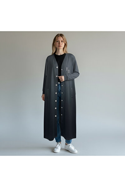 ALEYNA GİYİM Kadın Uzun Düğmeli Kalın Hırka - Cepli Şık Rahat Model