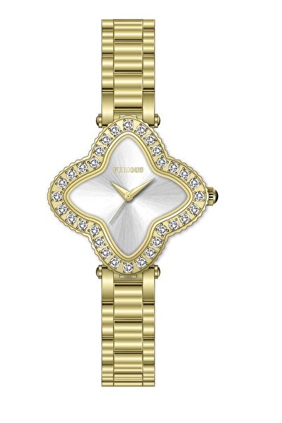 Furious Women's Gold Clover Stainless Steel Watch – Silver Dial with Crystal Bezel