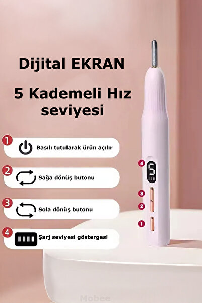 Mobee Şarjlı Tırnak Freze + UV Oje Kurutucu 9 Parça Set Şarjlı Tırnak Törpü Manikür Pedikür Seti