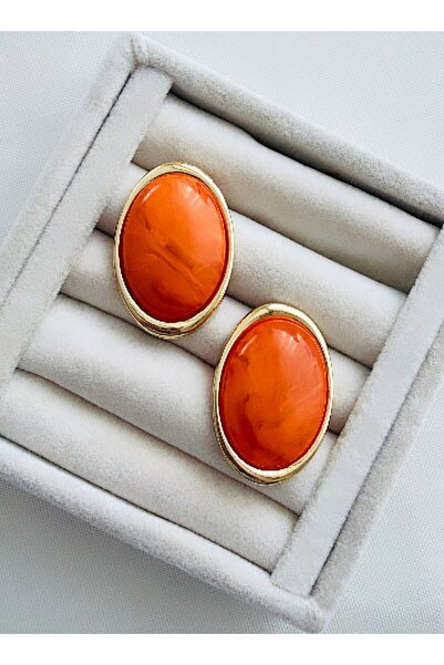 VNS Accessories Imported Oval Orange Button Earring (4.5 cm)