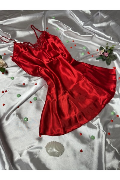 PRIMODA Kırmızı Saten Dantelli Gecelik