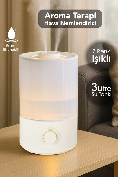 Meleni Home 3 Lt Ultrasonik Hava Nemlendirici - 7 Renk Ledli Aromaterapi Buha...