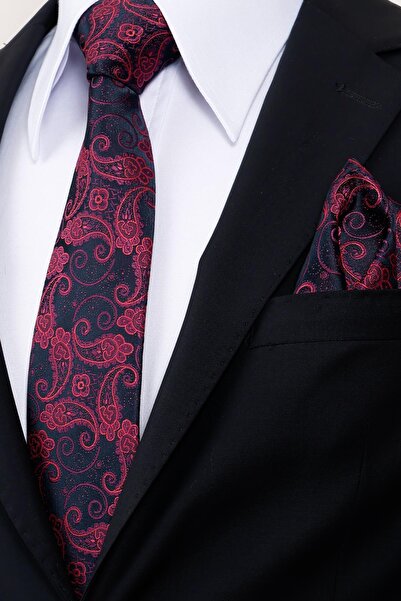 Esgue 8 cm Hand Made Navy Blue - Purple Shawl Pattern Handkerchief Tie