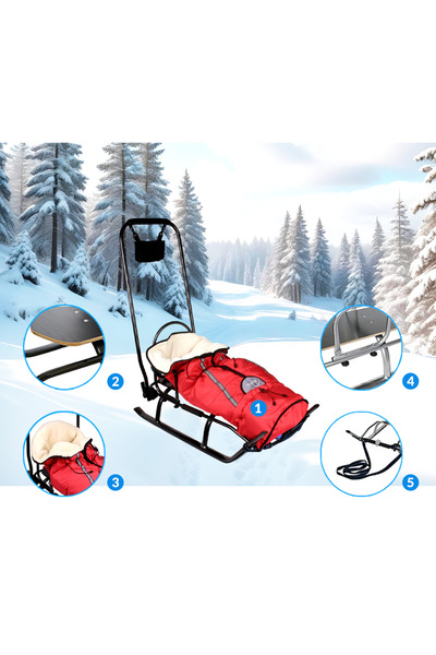 Other Sled with backrest, metal, for children, with sleeping bag, with pusher, strong, Polish
