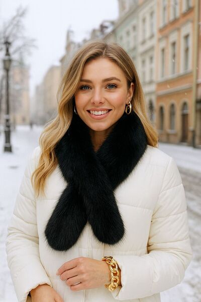 BALIENTE Black Long Mango Fur Women's Neck Collar 180X10 cm