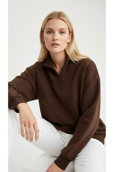 ENZİM JEANS Дамска суитшърт без качулка с половин цип