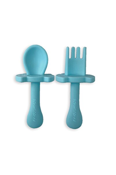 FROOTIMALS Комплект силиконови прибори за хранене за бебета, син цвят,