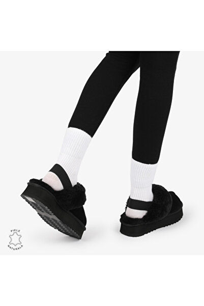 ANGEL BLUE WOMEN'S WINTER SLIPPERS made of GENUINE LEATHER WITH ELASTIC AT THE BACK CRL12691 COLOR Black