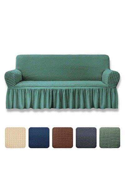 AlsayedP غطاء أريكة بثلاثة مقاعد - قطعة واحدة قابلة للتمدد مع تنورة (لون العشب)