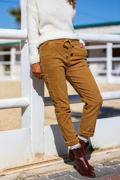 Güneşkızı Ιταλικό παντελόνι με κουμπιά από βελούδο, ελαστικό και δεμένο στη μέση 100 35