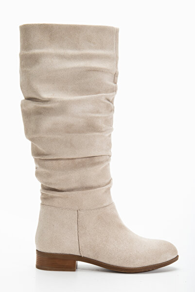 FEMME Kadın Yuvarlak Burun Körüklü Günlük Çizme İwez Bej Süet