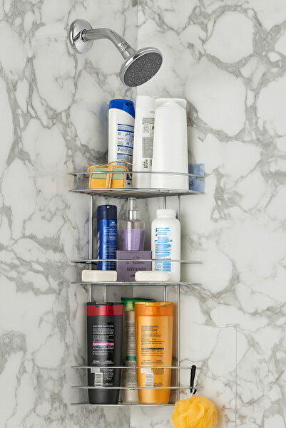 ERD & EMA HOME رف حمام من الكروم بثلاث طبقات مع حامل مناشف وحامل شامبو للزاوية