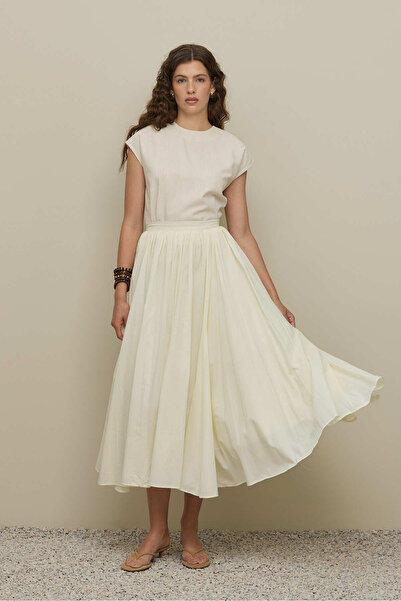 Fahhar Gode Detailed Layered Skirt Ecru