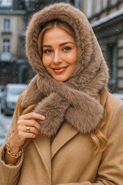 BALIENTE Plush Women's Hat Beanie with Mink Neck Tie Scarf