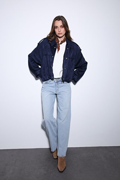 Antioch Navy Blue Suede Look Bomber Women's Coat