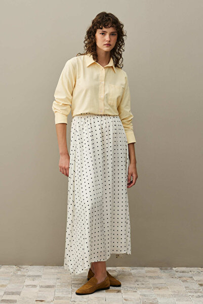 Fahhar Twill Flared Polka Dot Skirt Ecru