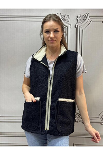 AGORATEKSTİL Women's Zippered Boucle Vest