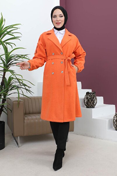 Missvalle Button Detailed Cashmere Coat Orange Msw19247-2