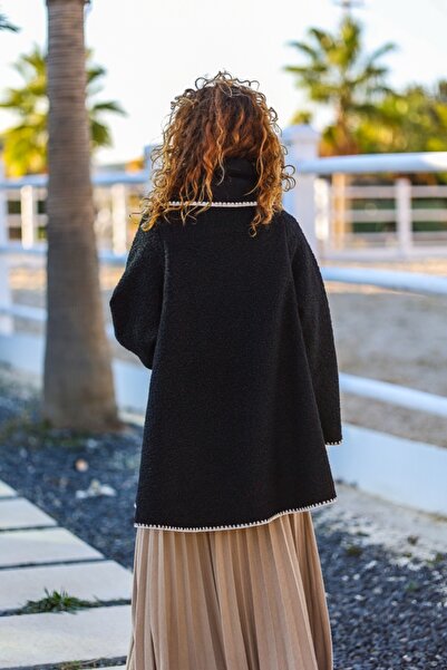 Güneşkızı Jachetă casual italiană cu guler șal negru, cu broderie pe mâneci și tivul, 75 55