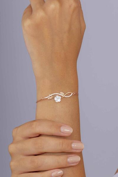 Gümüş Pazarım Manolya Çiçeği Kadın Rosegold Gümüş Bileklik