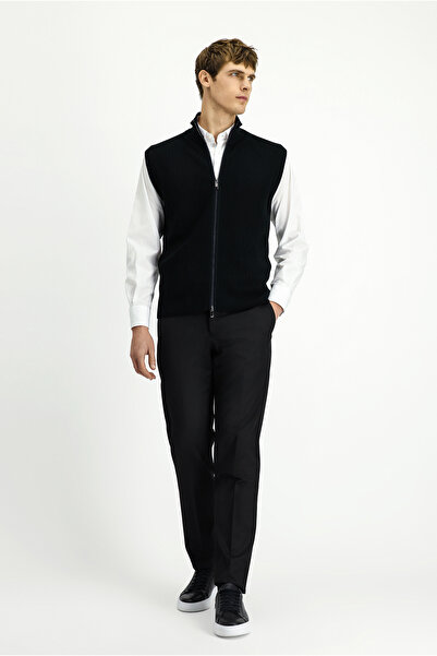 Kiğılı Desenli Fermuarlı Yünlü Triko Yelek