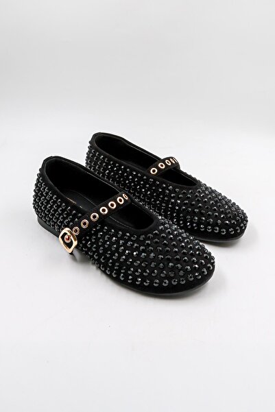 KRISTE BELL Kristebell Imported Special Series Women's Stoned Suede Leather Ballerinas Kb1020 - Black - 36