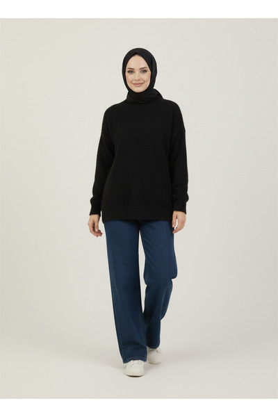 BENAHOLL Σεραφίνα Τονίκ με μανίκια και ελαστικό κάτω μέρος-KR3154 Μαύρο