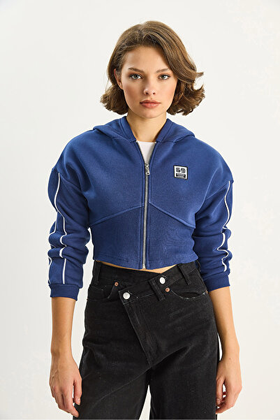 Bianco Lucci Women's Hooded Zippered Corset Detailed Cropped Cardigan 6867 60283525