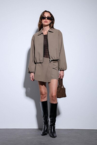 Antioch Khaki Zippered Bomber Women's Jacket