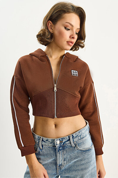 Bianco Lucci Women's Hooded Zippered Corset Detailed Cropped Cardigan 6867 60283525