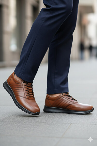 Wallerjon Men's Genuine Leather Comfortable Lightweight Full Orthopedic Elastic Lace-Up Daily Shoes