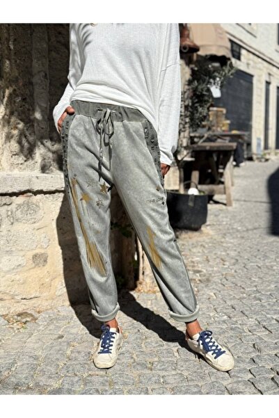 Güneşkızı İtalyan Antrasit Cepli Yumuşak Dokulu Yıkamalı Varaklı Süet Salaş Pantolon 100 40