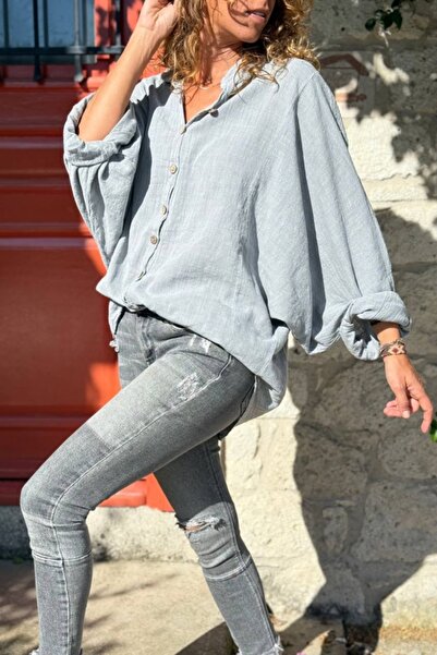Güneşkızı Сіра сорочка з бавовняної тканини з рукавами, що миються 75 60