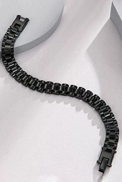 TAKIŞTIR Black Color Chain Detailed Steel Men's Bracelet