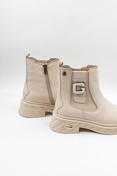 Venüs Women's Genuine Leather Boots 2550601K - Beige - 36