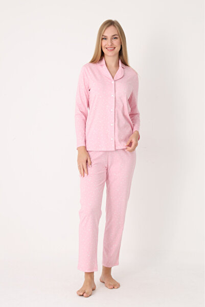 NBB 100% Cotton Women's Pajama Set with Shirt Collar, Long Sleeves, and Full Button Closure