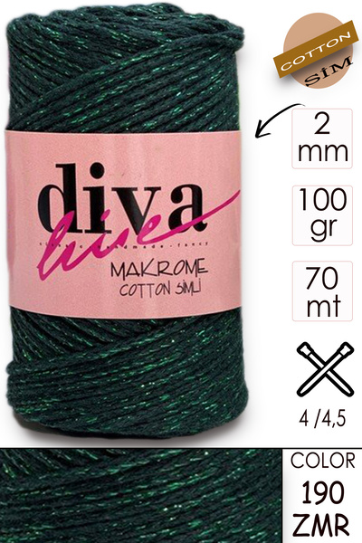Diva İplik Diva Makrame Pamuk Glitter 190 Smaragd