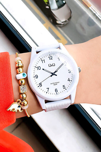 Q&Q 10 ATM Su Geçirmez Quartz Kadın Kol Saati Beyaz Renk Silikon Kordon - Hediye Bileklik QQB2001C7