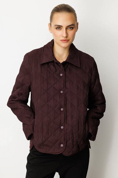 Ekol Textured Snap Button Coat Burgundy 06501