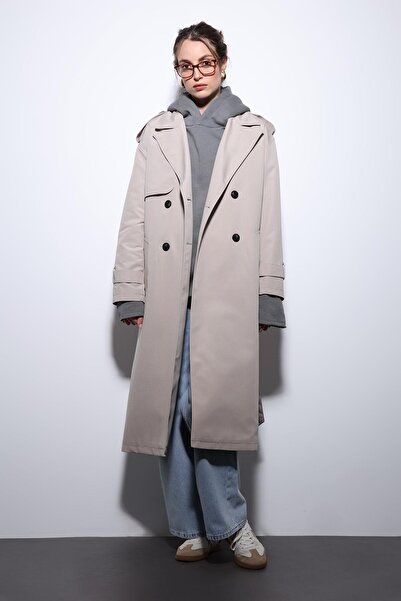 Antioch Beige Double-Breasted Belted Women's Trench Coat