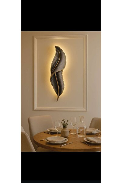 ASZEN Modern Tüy pilli aplik beyaz yüzeye siyah gölgeli ebat (62×18)