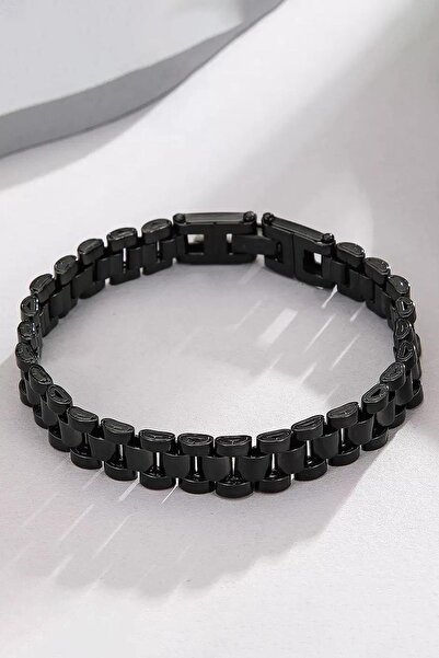 TAKIŞTIR Black Color Chain Detailed Steel Men's Bracelet