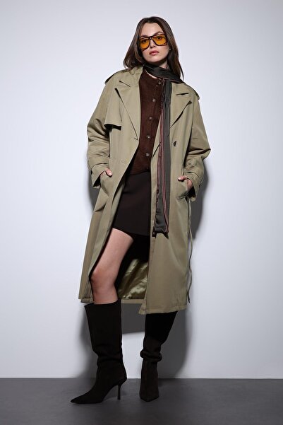 Antioch Khaki Double-Breasted Belted Women's Trench Coat
