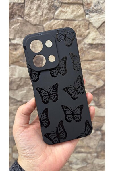 Vip Case Redmi 15C Uyumlu Siyah Kelebek Desenli Silikon Darbe Emici Klasik Korumalı Rubber Kılıf