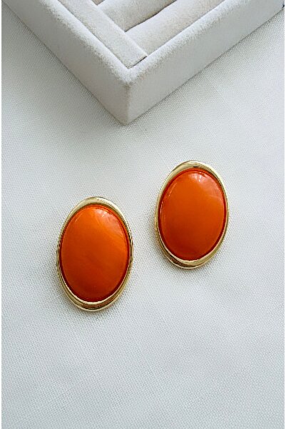 VNS Accessories Imported Oval Orange Button Earring (4.5 cm)