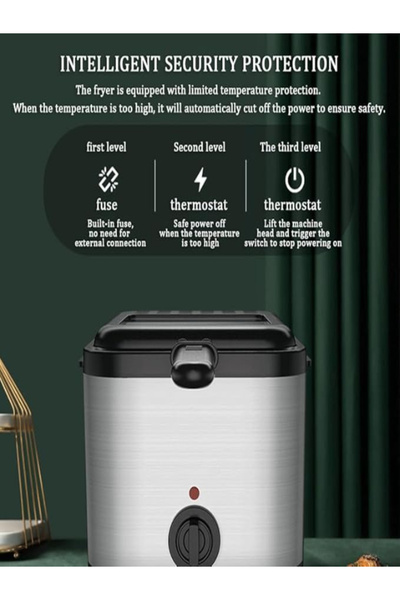 Denx Electric Deep Fryer, Frying Basket, Stainless Steel, Adjustable Temperature, Easy Cleaning, Home Use